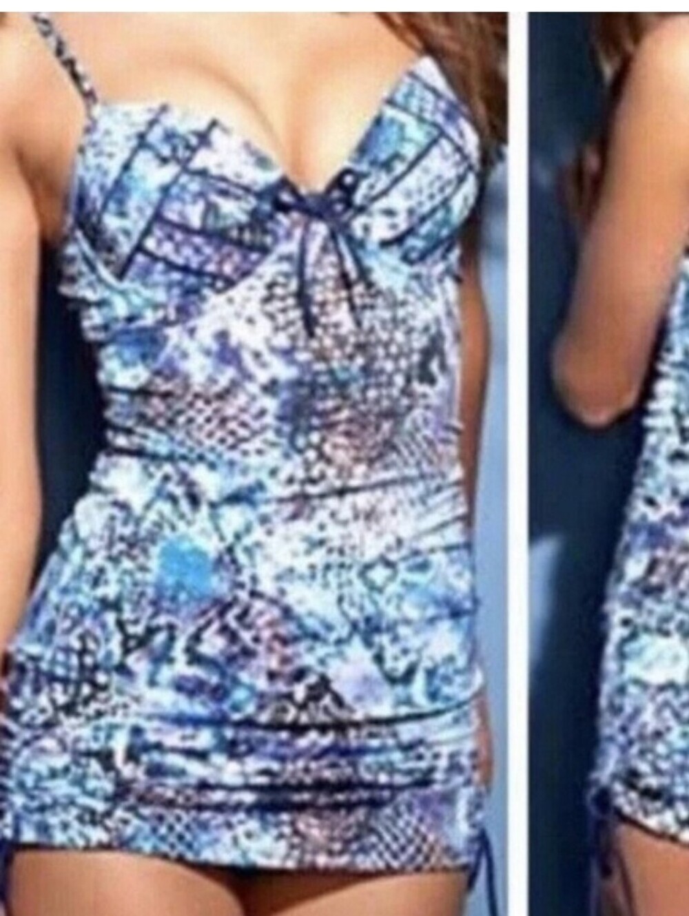 Spanx Slimming Bra-llelujah Swimsuit Blue Python Nile Size 8 B-C